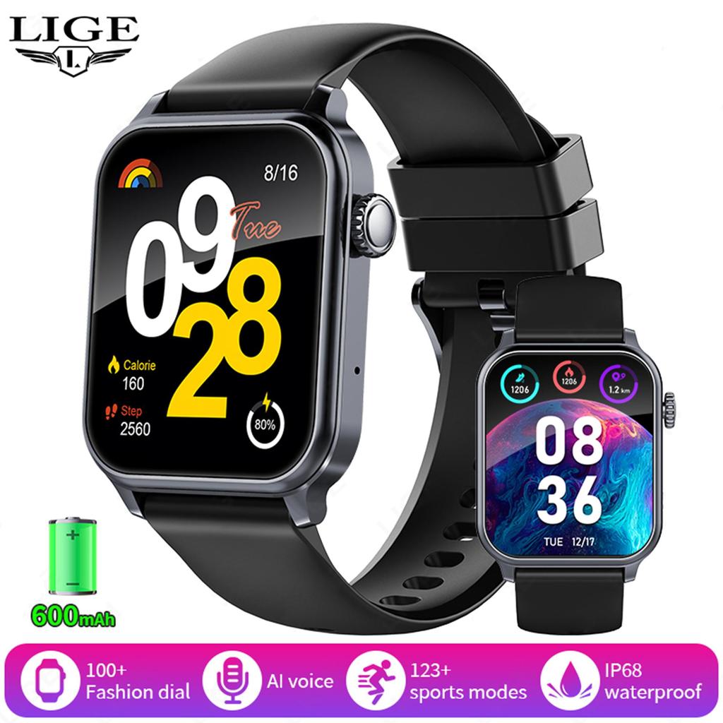 LIGE 2025 Smartwatch IPS HD Bildschirm 600mAh Großer Akku Smartwatch Bluetooth Anruf IP68 Wasserdicht Herzfrequenzmesser Sport-Fitness-Tracker