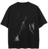T-shirt Noir Vintage Délavé Surdimensionné Épaules Tombantes Figure de Main
