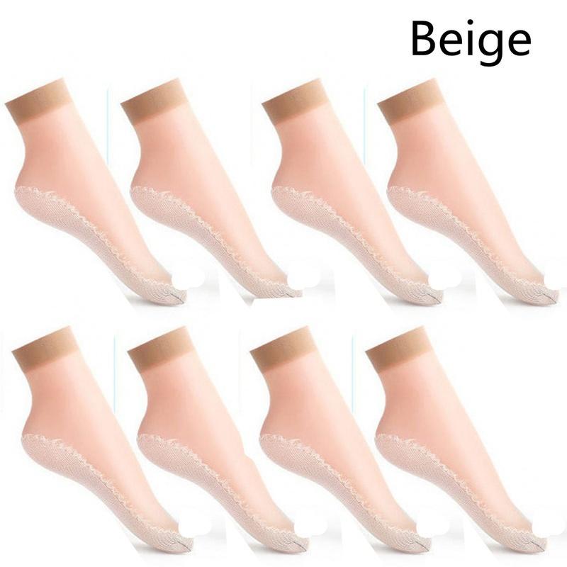 20pcs=10 Pairs Spring Summer Women Soft Socks Thin Silk Socks Non-Slip Bottom Splice Fashion Transparent Ladies Breathable Sock
