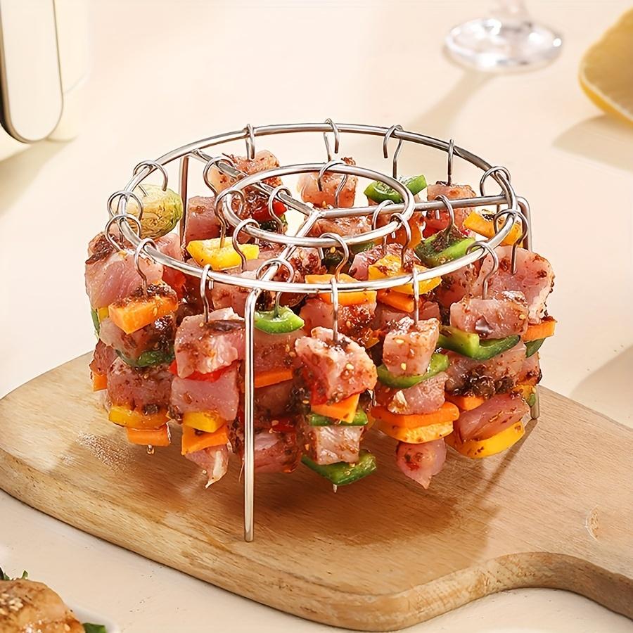 Food-grade Stainless Steel Grill Set: 1 Stand + 24 Skewers. For Air Fryer & Oven, Fits Meat, Seafood, Veggies, Fruits, Restaurant-ready.