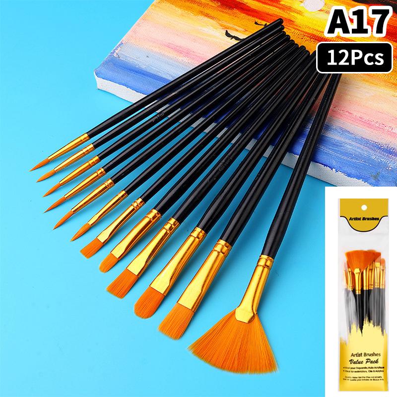 Detail Painting Brushes Set Professional Round Flat Nylon Hair Watercolor Paint Brush For Kid Students Artists Oil Painting Tool