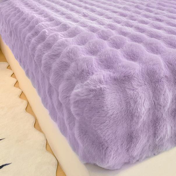 Class A Bubble Fleece Solid Color Fitted Sheet Thickened Mattress Protector Cover Fleece Bed Sheet Single Piece