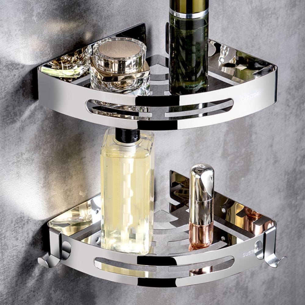 2 Pack No Drilling Corner Shelf Organizer Punch Free Stainless Steel Shelf  For Dorm