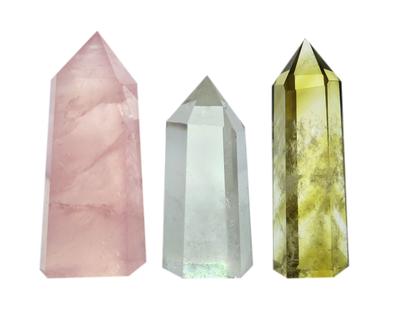 Mina Heal Sada léčivých hůlek z přírodního kamene Čirá a ideální pro a posilování čaker - Třídílná (Růženín, Křemen, Citrín) - Očištění,
