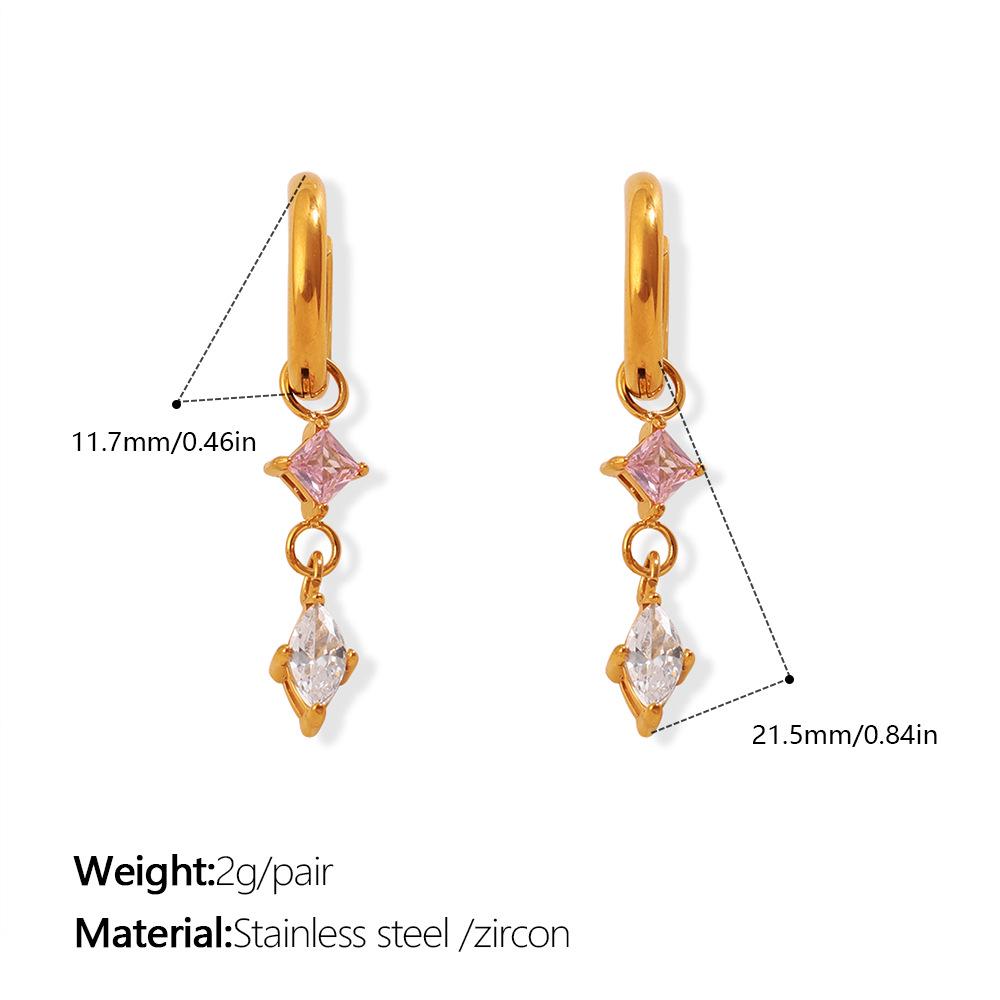 Retro Stainless Steel Water Drop Zircon Earrings - Geometric Round Design for Women