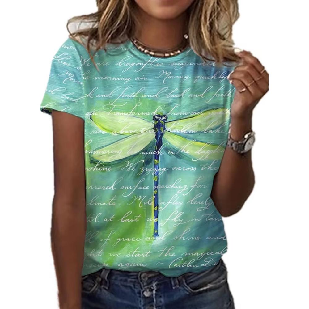 Fashion art floral pattern T-shirt for ladies, summer casual printed outfit