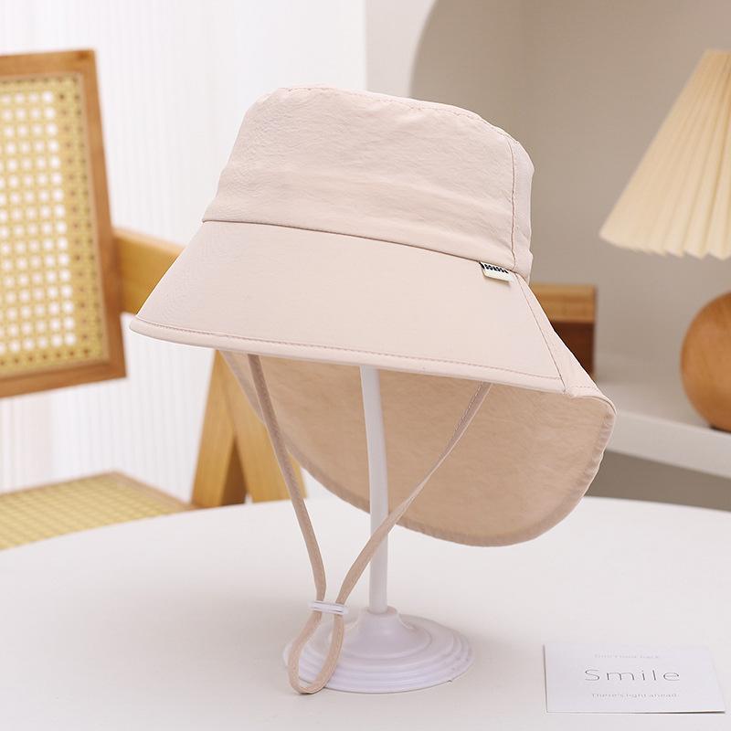 Summer Baby Sunscreen Hat Outdoor Thin Quick Drying Bucket Cap Anti UV Neck Protection Cover Solid Color Adjustable Kids Visors