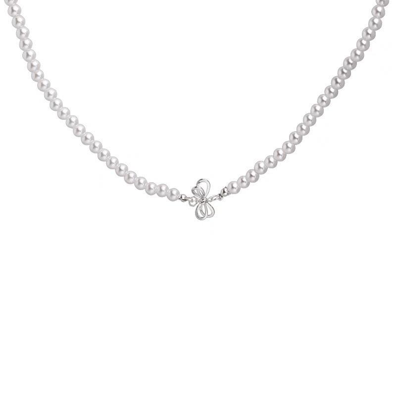 Gentle bow pearl necklace light luxury niche design sense premium collarbone chain female Internet celebrity temperament neck chain accessories