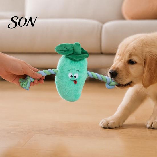 Pet Anxiety Relief Toy Stuffed Vegetable Dog Toy, Interactive Squeaky Chew Plush Carrot Eggplant Green Pepper with Rope Arm for Tug-of-war,