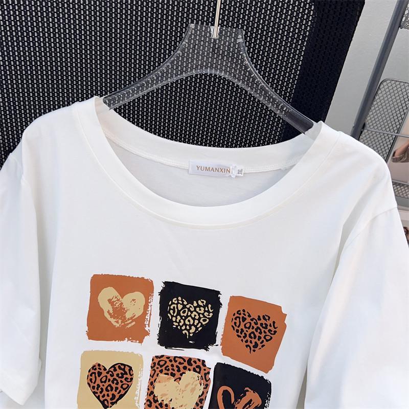 Plus Size Women's Mid-Length Loose Fit Round Neck Short Sleeve T-Shirt (200/300/350 Jin)