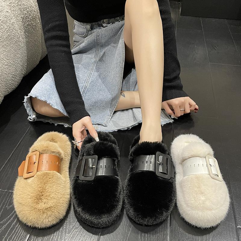 Muffin high-grade fluffy slippers for women in the autumn and winter of 2025, new outer wear half slippers, thick-soled cotton shoes for children
