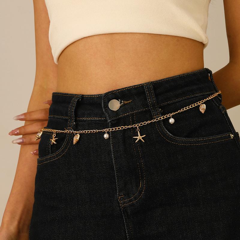 

2025 Bohemian Sea Star Conch Waist Chain Women Summer Beach Party Shell Imitation Pearl Body Chain Holiday Accessories
