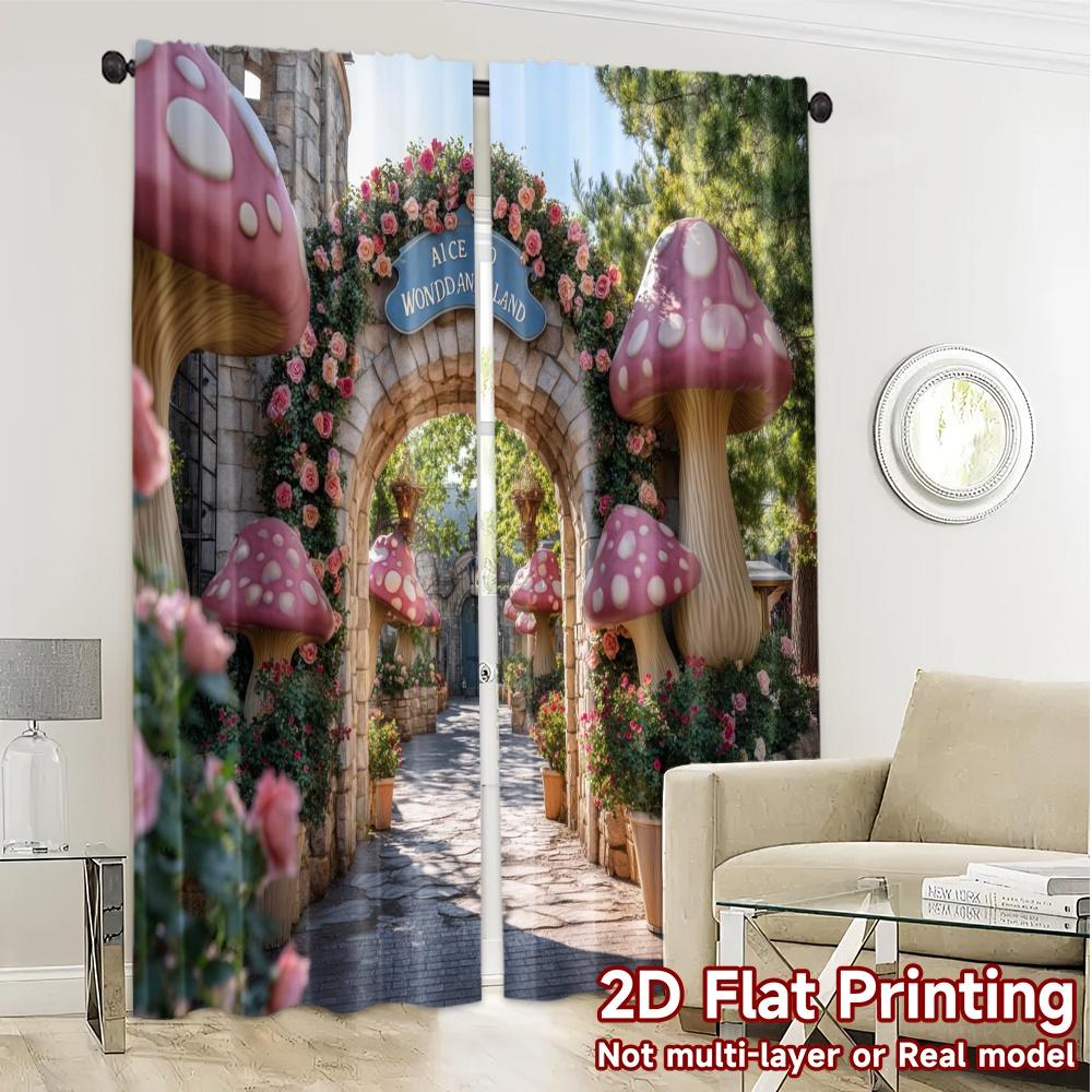 2pcs, 2D FLAT PRINTING Curtains (Without Rod) Wonderland Path Print Modern Curtains Versatile 100% Polyester Curtains Outdoor
