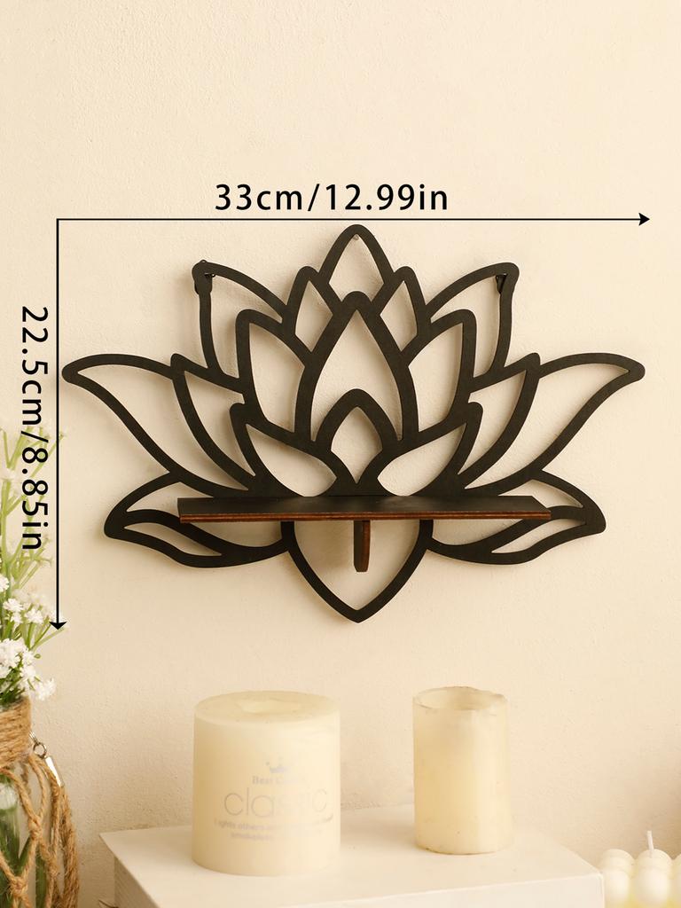 Lotus Wood Shelf Black Corner Shelf Display Stand Crystal Stone Essential Oil Wall Organizer Room Decors Aesthetic Home Decor