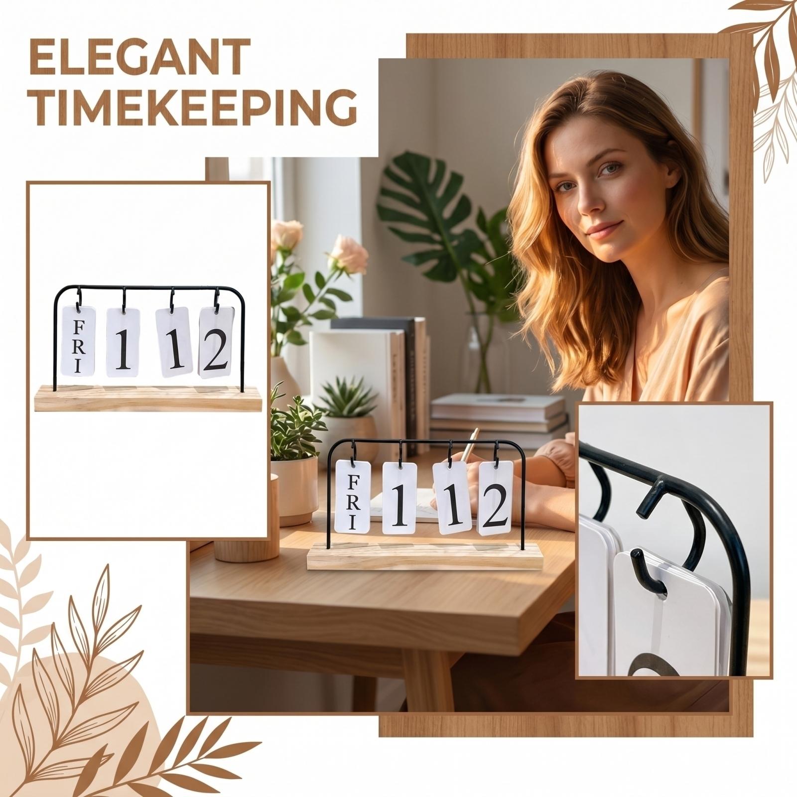 

Creative Desktop Perpetual Calendar Wooden Base Metal Frame Hanging Flip Date Display for Home Office Desk Decoration one size чёрный