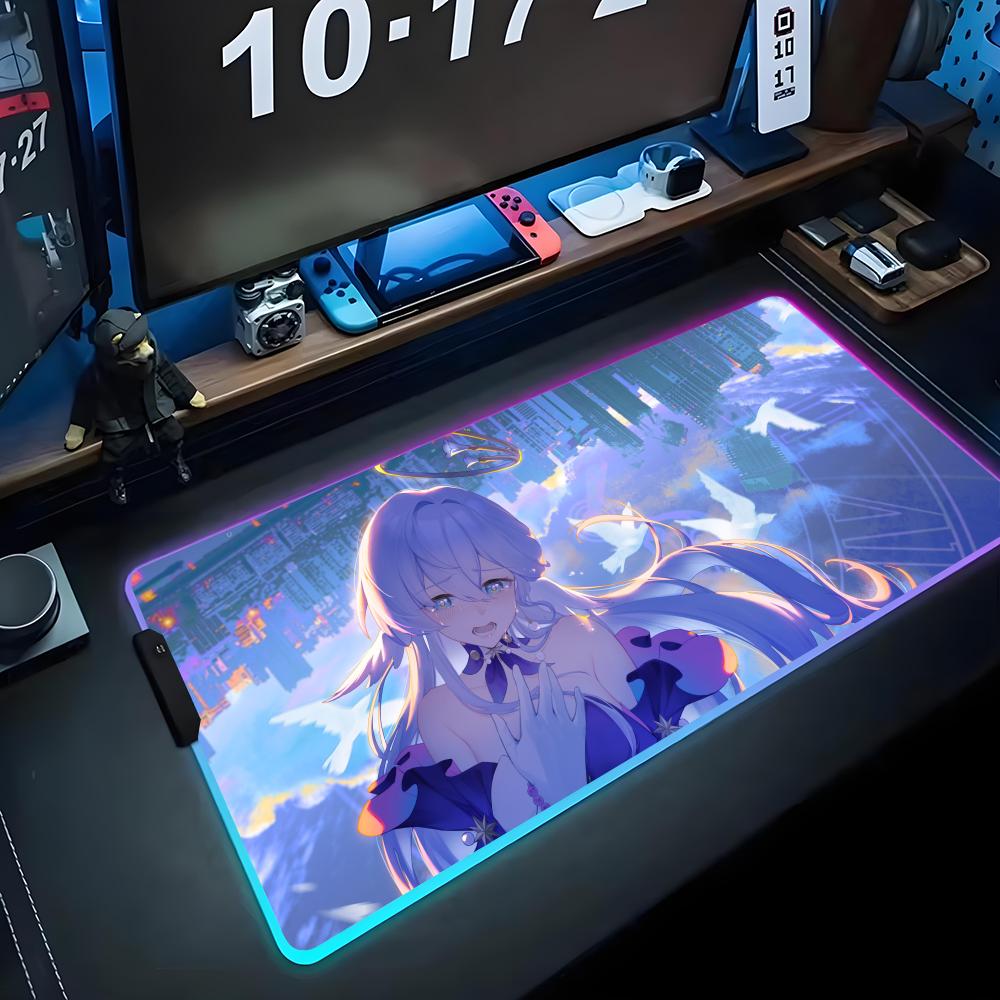 robin honkai Mouse Pad RGB Gaming Mousepad Big LED Pad PC Desk Mat Luminous Mouse Pad Large Keyboard Mats Table Rug With Backlit