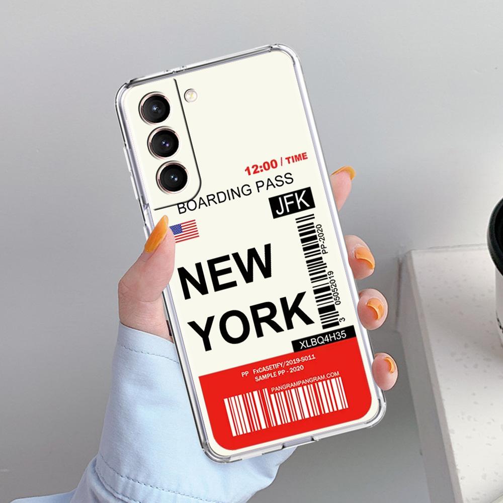 Phone Case For Samsung Galaxy S26 S25 S24 S23 S22 Ultra S20 S21 FE 5G Plus Clear Cover World City Travel Ticket New York London