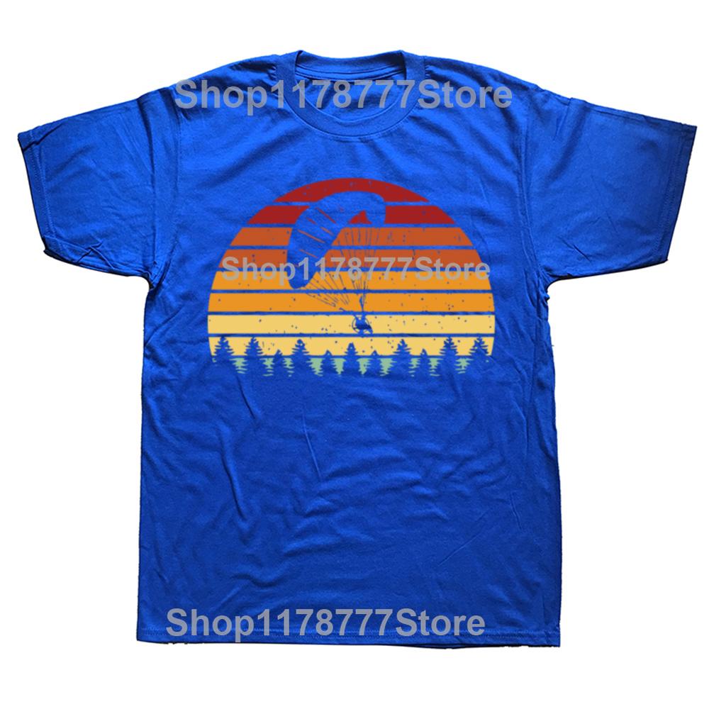 Vintage Sunset Paragliding Tshirts Men Tee Tops Cotton T Shirt Short Sleeve Gift For Paragliders Paramotor T-shirt Clothes