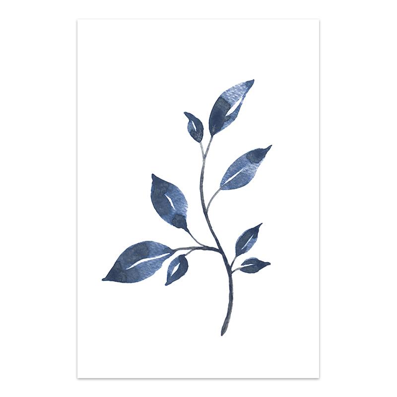 Branches and Leaves Canvas Painting Indigo Blue Botanical Posters and Prints Navy Blue Wall Picturefor Living Room Home Decor