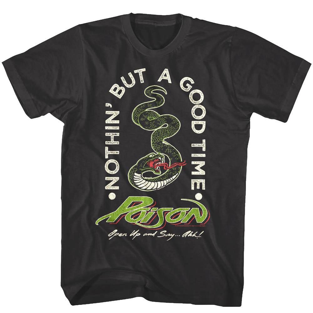 Poison Nothin But a Good Time Snake Men's T Shirt Open Up Rock Band Concert Tour