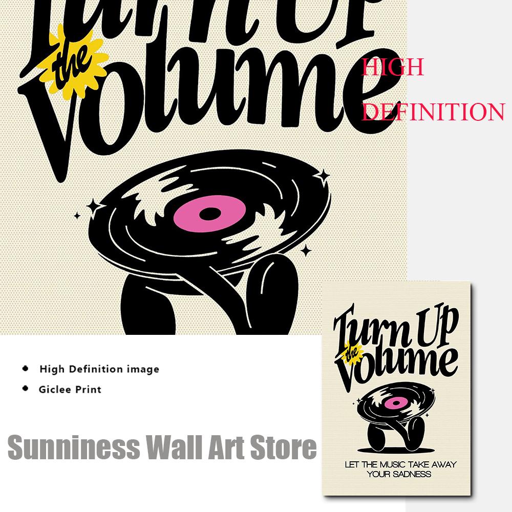 Retro Music Dance Record Player Poster And Print Flower Happy Quote Wall Art Canvas Painting Picture for Living Room Home Decor