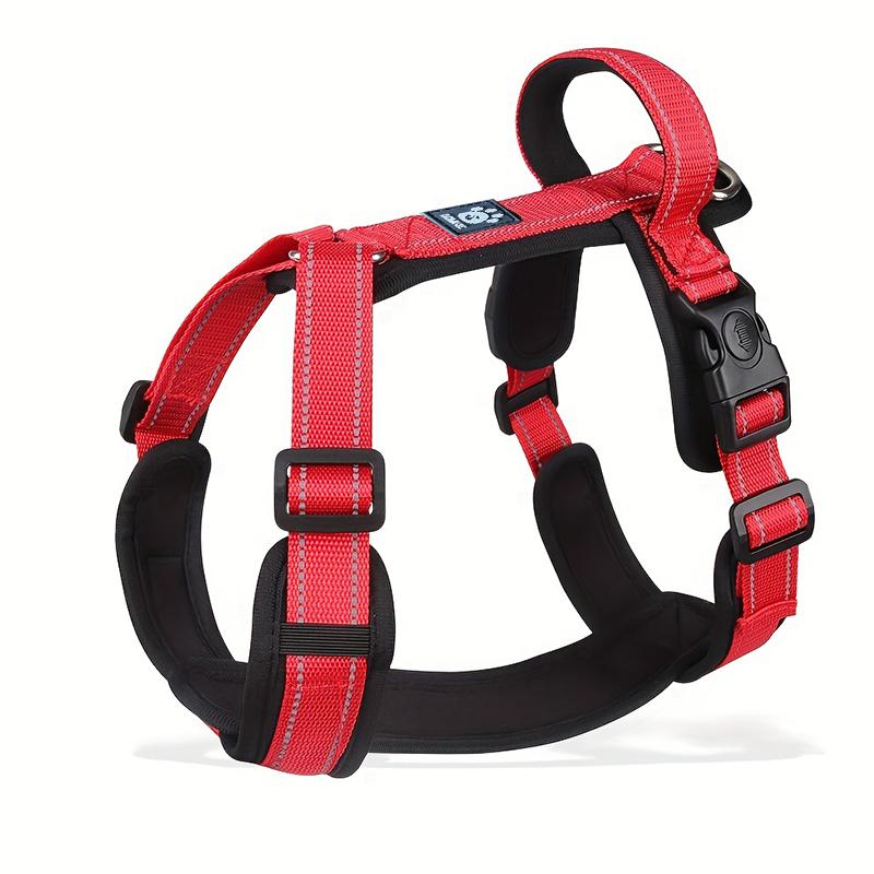 Y-Shaped Dog Harness with Adjustable Durable Nylon, Soft Padding, Metal Buckles and Leather Handle for Small, Medium, Large Dogs