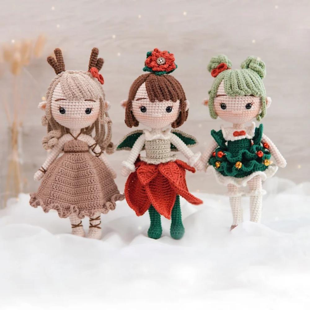 Christmas Crochet Girls Set Amigurumi Handmade Knittin Doll DIY Hook Materials Kit For Christmas Decoration Crafts Child Gifts