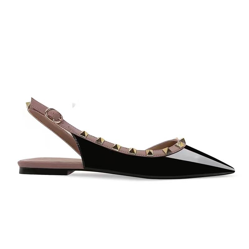 

Fashion Fashion Studded Pointed Toe Flats Leather Open Toe Sandals Women s Sandals Women s Flats Shoes Woman 40 чёрный