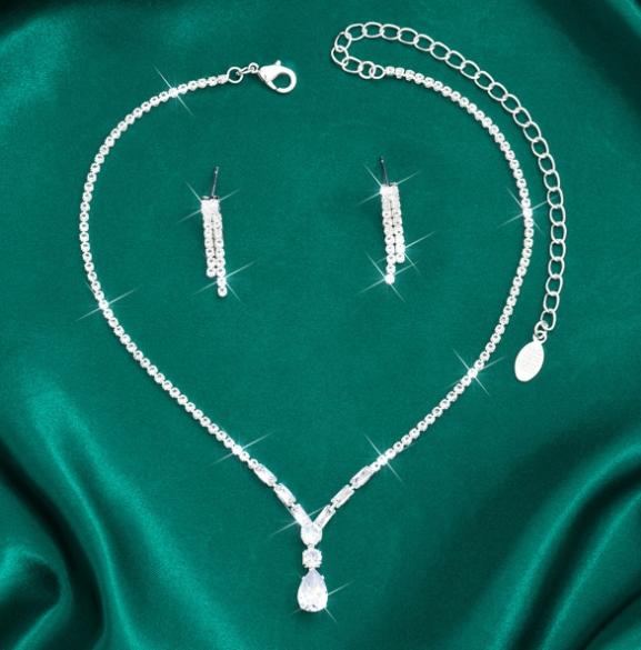 Elegante Set di Gioielli: Orecchini, Collana da Matrimonio, Argento, Zirconi, B6