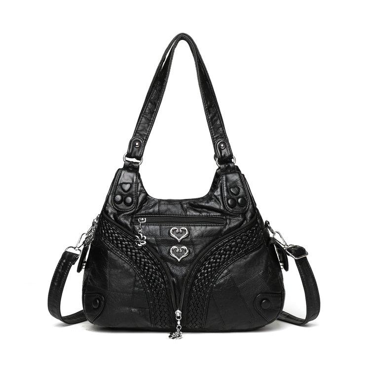 Stylish PU Leather Crossbody Bag Heart Decor Women's Hobo Bag Fashion Quilted Shoulder Bag with Adjustable Strap