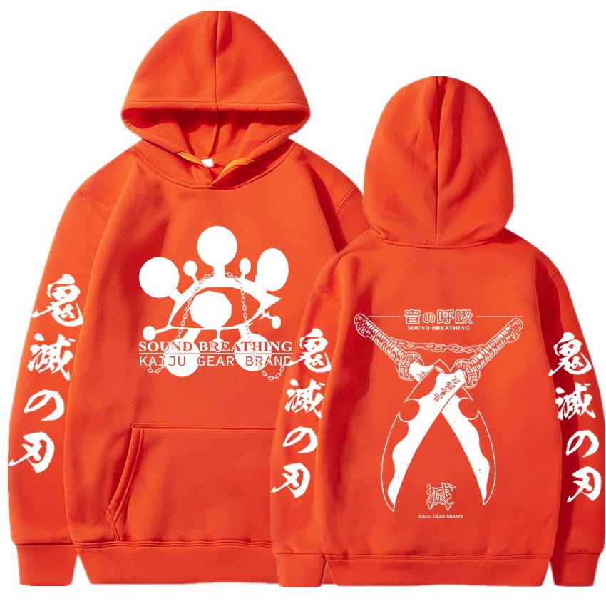 Anime Demon Slayer Hoodie Tengen Uzui Sound Breathing Doppelseitige Kapuzenpullover Herren Damenmode Übergroße Hoodies Streetwear