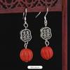 Original cinnabar earrings niche design retro long fringed earrings, natal red earrings for women