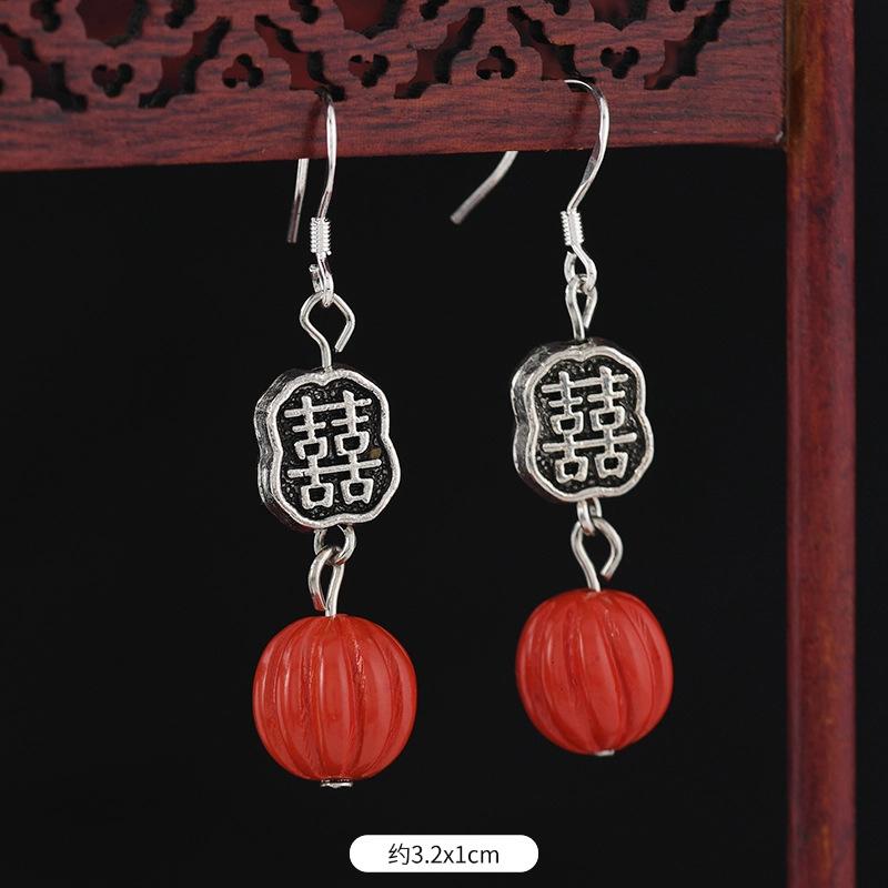 Original cinnabar earrings niche design retro long fringed earrings, natal red earrings for women