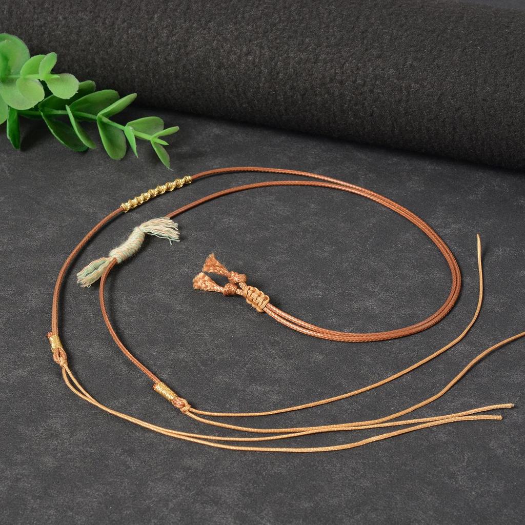Retro Handmade Adjustable Waxed Leather Cord Necklace with Jade and Dzi Beads