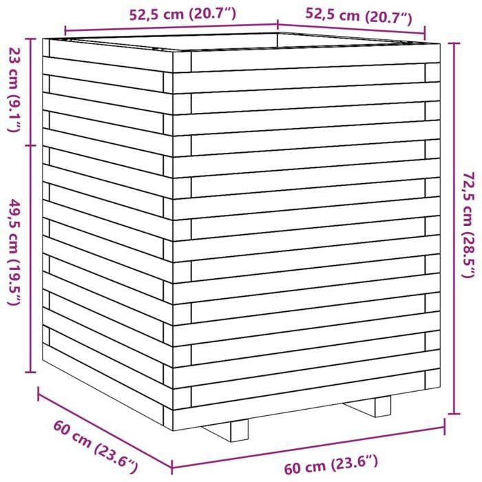 VidaXL Jardinière blanc 60x60x72,5 cm bois de pin massif, jardinière d'extérieur, bac à fleurs, bac à tomates, jardinière de 3282580