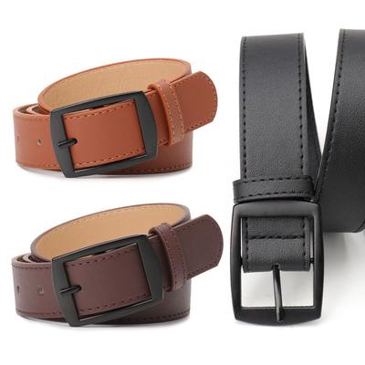 European and American Casual Square Buckle Imitation Leather Belt for Men and Women Versatile Jeans Belt Fashionable and High-end Women's Belt