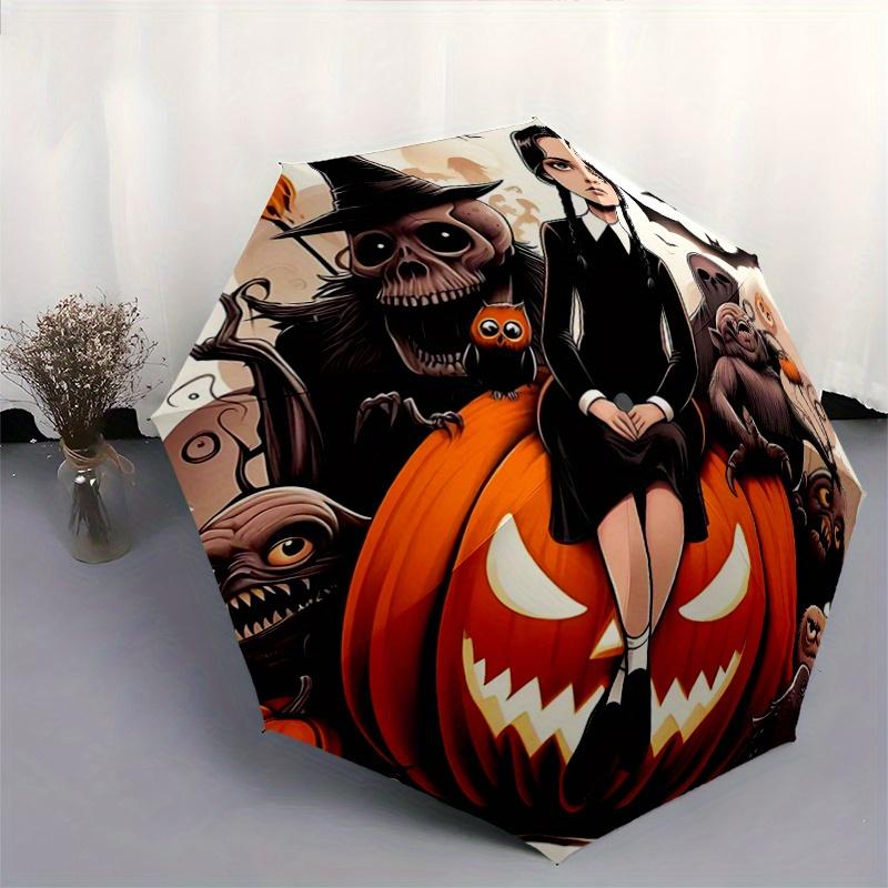 1pc Addams Family Halloween Automatic Open/CloseCartoon Umbrella, Portable Compact Umbrella for Men & Women Y001