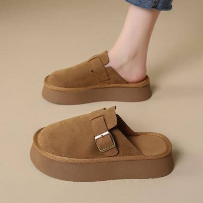 Kadın Retro Terlikler Sonbahar Kaydırmalı Lüks Suni Süet Platform Ayakkabılar Kadın Topuklu Ayakkabılar Günlük Düz Platform Ayakkabılar Moda Platform Terlikler