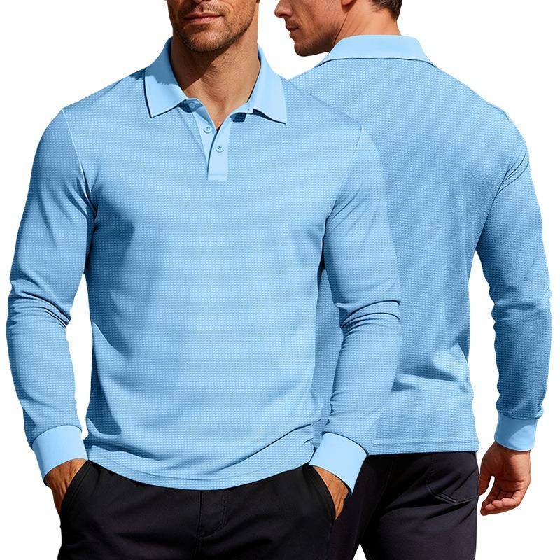 Men S Long Sleeve Waffle Knit Polo Shirt Casual Vacation Style