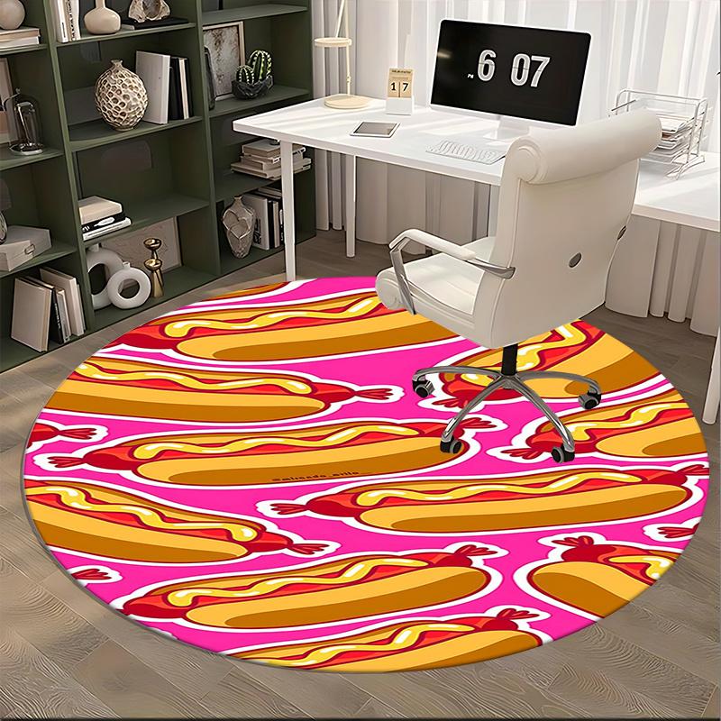 Hot Dog Pattern,Pink Background Chair mat Round Rug Office carpet, Non slip, Suitable for Living Rooms, Bedrooms Decor.1205608a