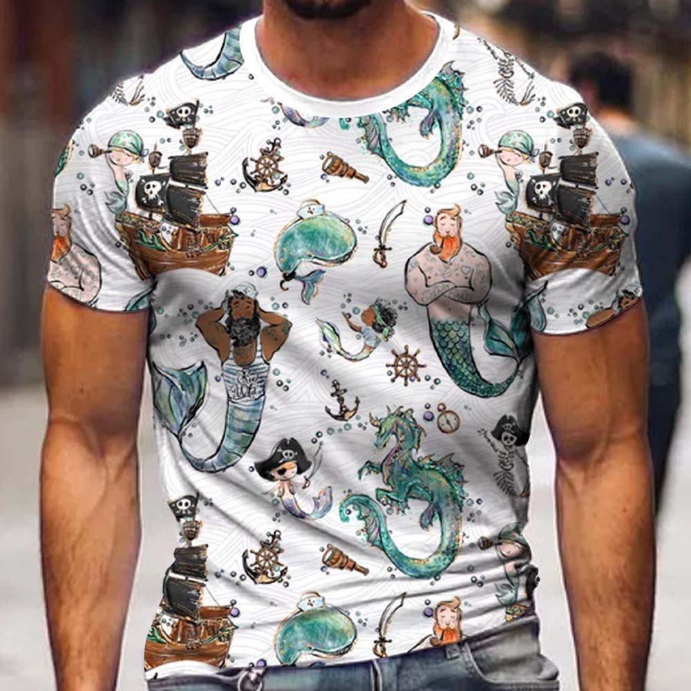 Summer Fashion Mermaid 3D Printed Hip-Hop Cartoon Men's And Women's Crewneck Short Sleeve Oversized Avant-Garde T-shirt Top