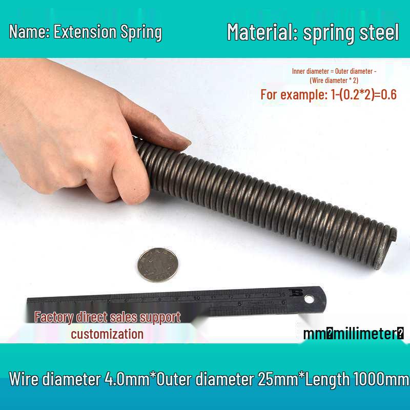 1m Spring Coil Extension with Hook - Strong Tensile Force, Thin Soft Sheath, for Tarpaulins & Sliding Doors