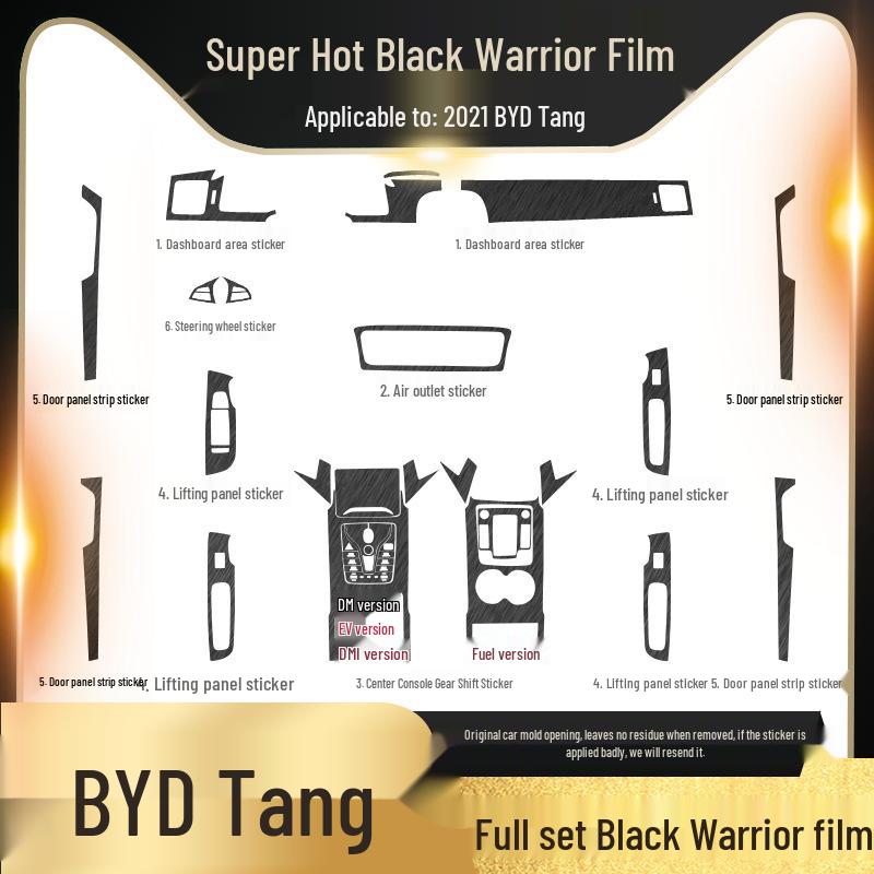 Black Warrior Gebürsteter Autoaufkleber für 17-21 BYD Tang Innenraum Mittelkonsolen Dekoration