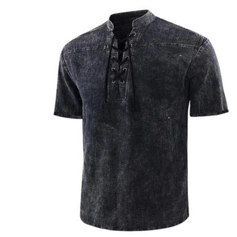 

Short Sleeve Casual Lace up Plain Muscle Mens V Neck Shirts Tops T Shirt Blouse