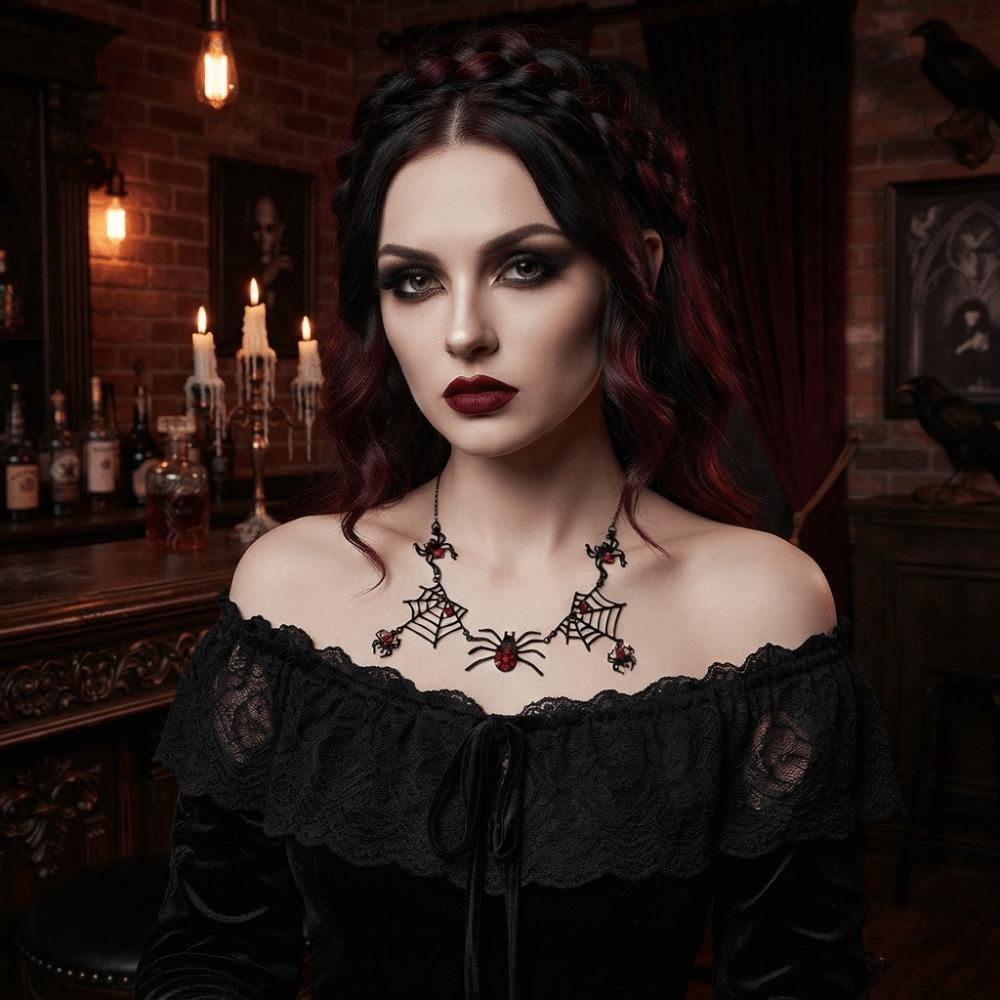Gothic Halloween Black Spider Web Necklace Exaggerated Design Spider Clavicle Chain Hip Hop Party