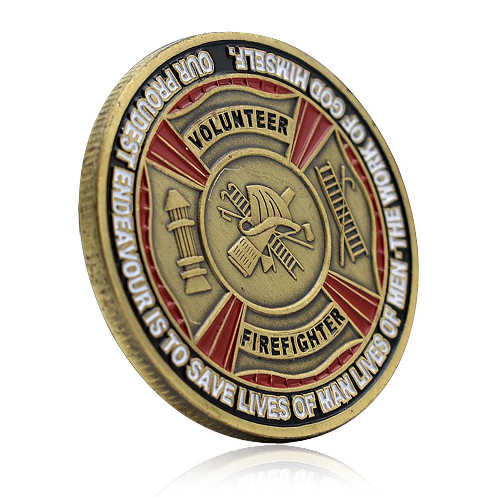 Volunteer Firefighters Challenge Coin Honor Badge Bronze Medal Commemorative Medal Home Decoration Festival Gift Souvenir