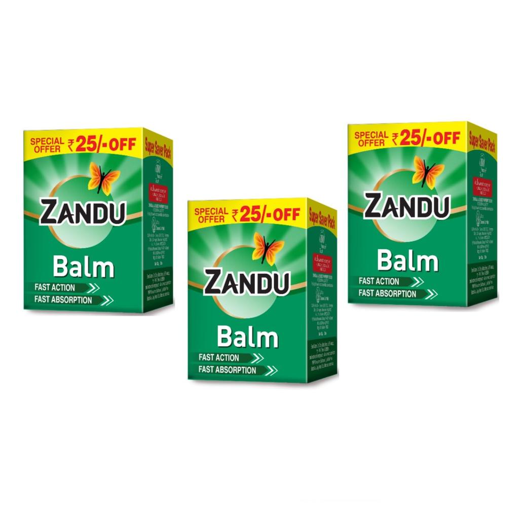 Zandu Balm 25ml Pack of 3 | Ayurvedic Pain Relief for Headache, Body Ache, Cold and Sprain