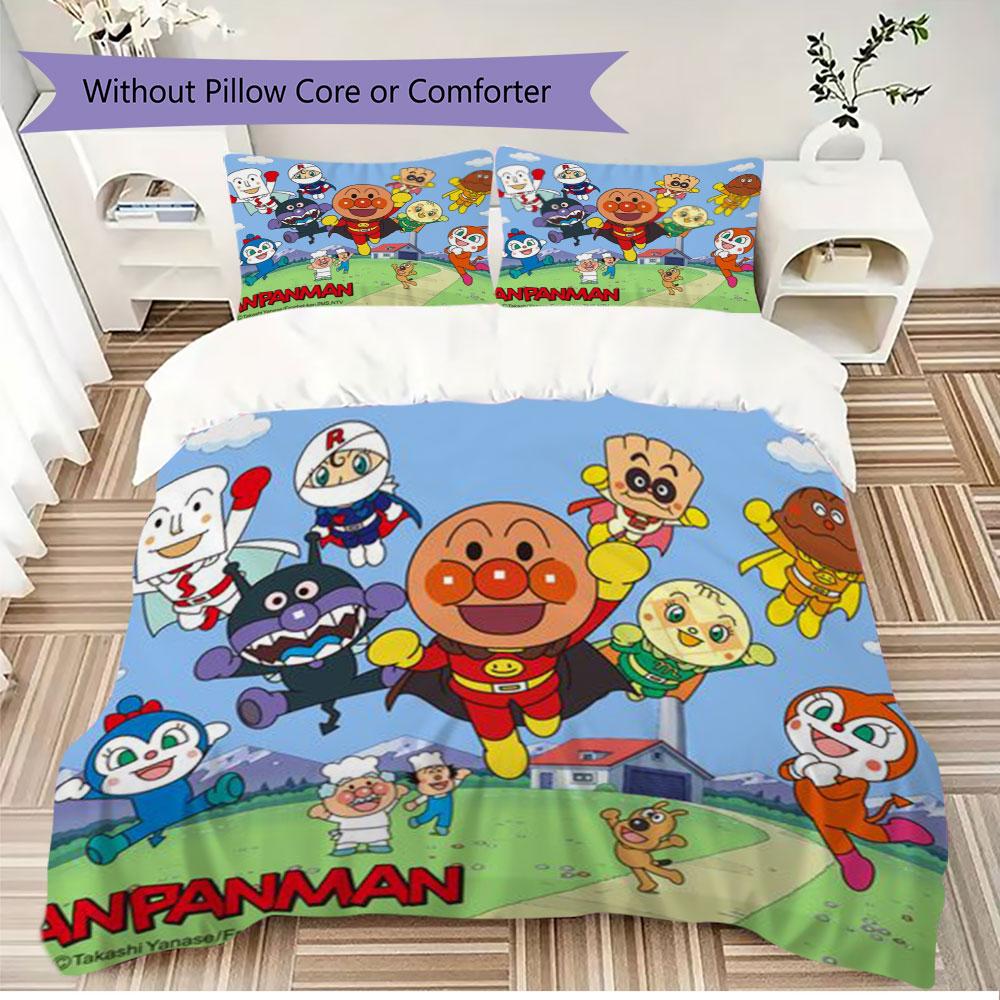 Anpanman Printed Cute Children's Duvet Cover Set, Three-Piece Set(1*Duvet Cover + 2*Pillowcase, Without Core),