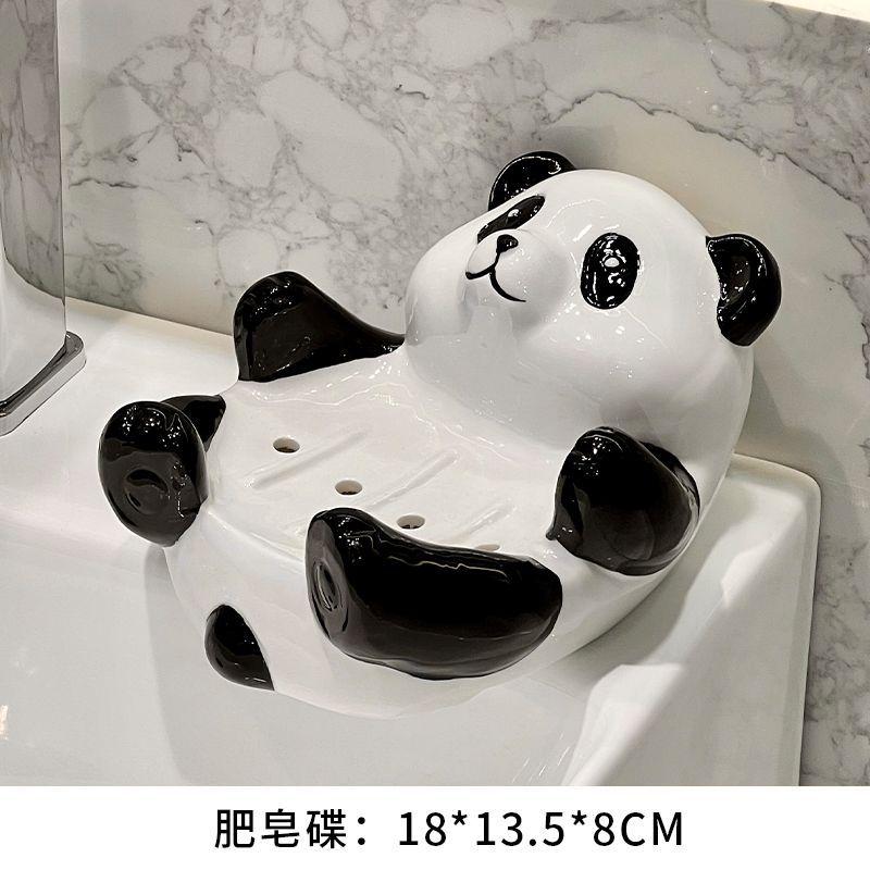 Creative Black & White Panda Ceramic Lotion Bottle Toilet Bathroom Accessories Cartoon Animal Press Bottle Panda Soap Dish Decor