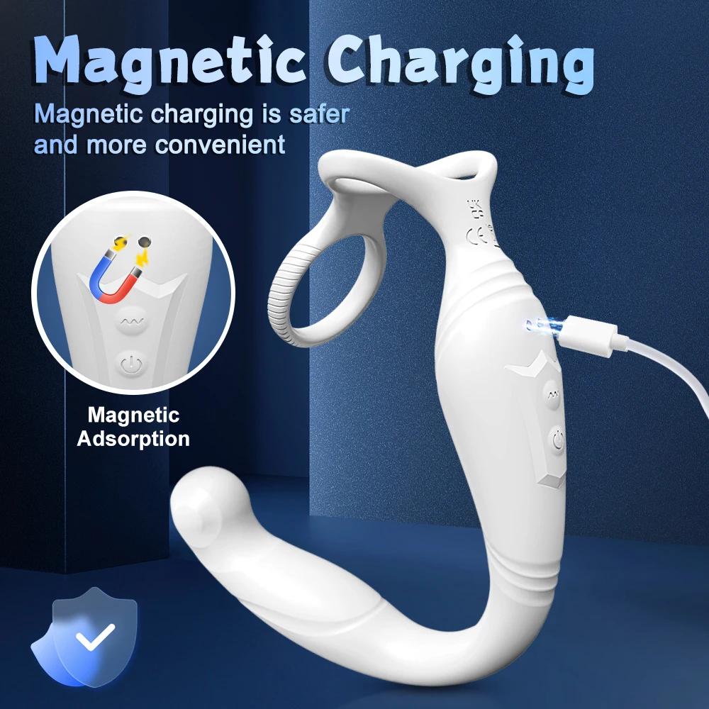 Male Prostate Massager Anal Vibrator C-Shaped Rotating Penis Ring Adult Anal Toys Masturbator Cock Ring Sex Toys for Gay Couples